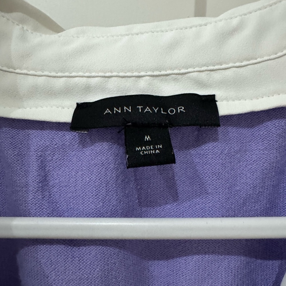 Ann Taylor Lavender Mixed Media V-Neck Sweater - Picture 2 of 2